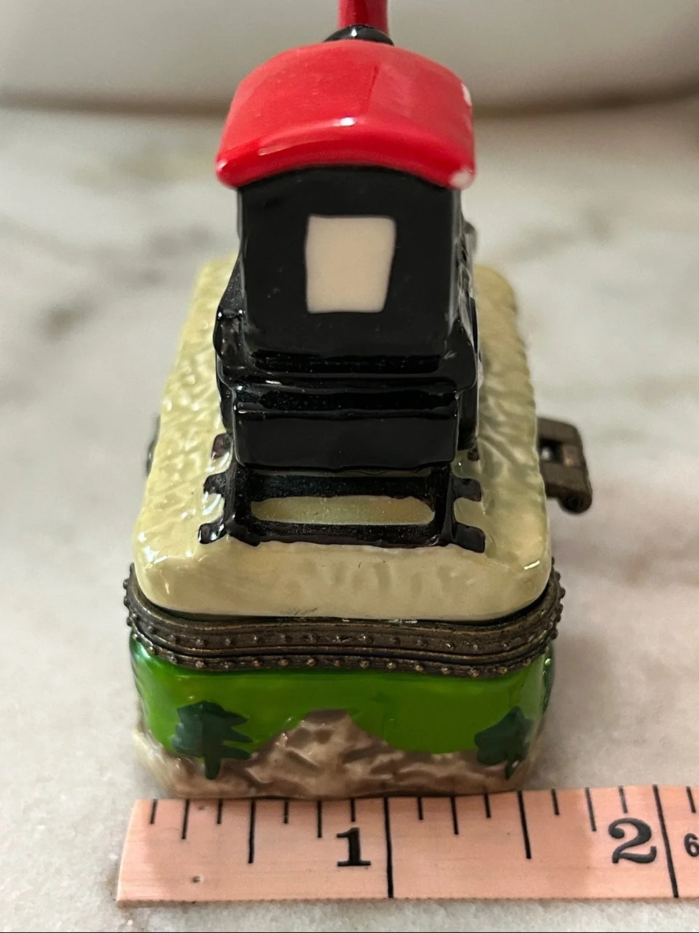 Vintage Hand Painted Porcelain Railway Steam Engine Hinged Trinket Box Train